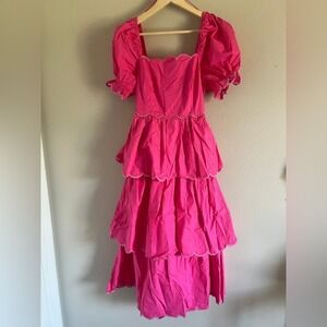 English Factory Tiered Scalloped Pink‎  Dress Medium NWT